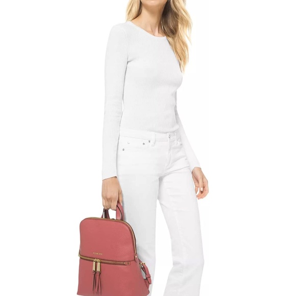 Michael Kors Rhea Zip Medium Slim Backpack - Signature Optic White - Picture 5 of 5